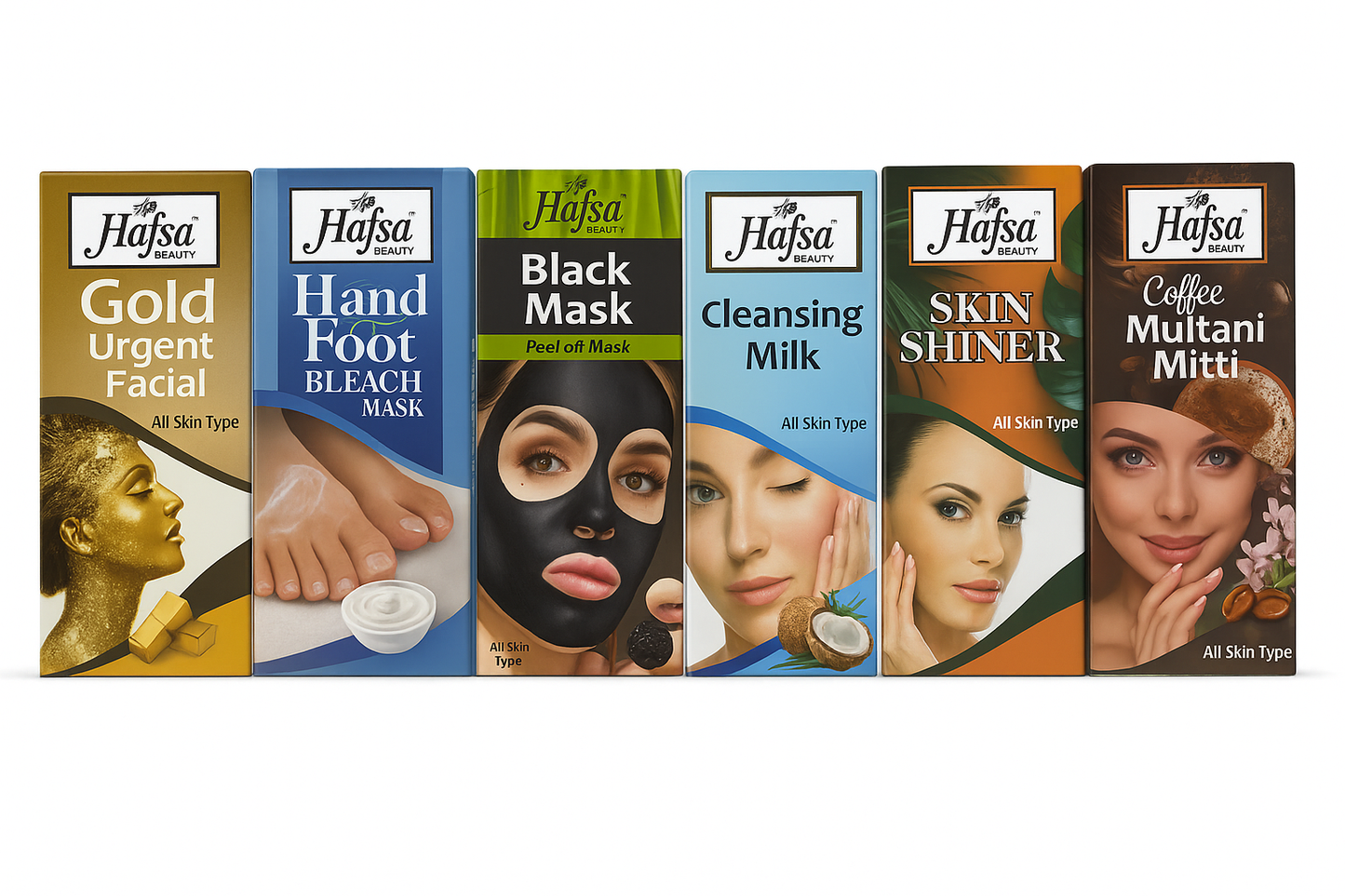 Skin Shiner + Cleansing Milk + Coffee Mitti + Black Mask + H&F Bleach + Golden Urgent Facial Set