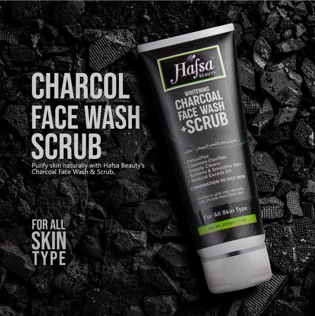 HAFSA BEAUTY WHITENING CHARCOAL WASH SCRUB (2 IN 1) 200 ML