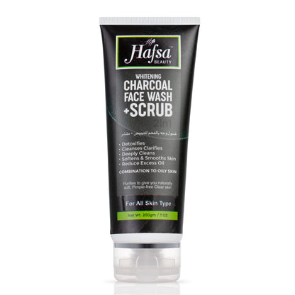 HAFSA BEAUTY WHITENING CHARCOAL WASH SCRUB (2 IN 1) 200 ML