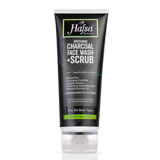 HAFSA BEAUTY WHITENING CHARCOAL WASH SCRUB (2 IN 1) 200 ML
