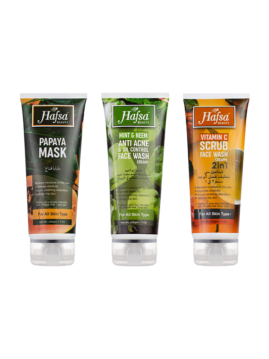 Hafsa Beauty Complete Face Treatment Kit (Cleanser + Face Wash + Scrub)