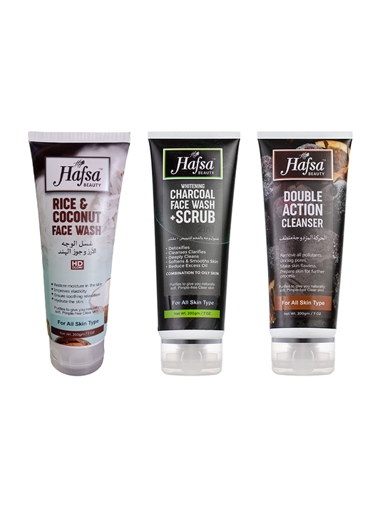 Hafsa Beauty Wash & Scrub Bundle (Cleanser + Face Wash + Scrub)