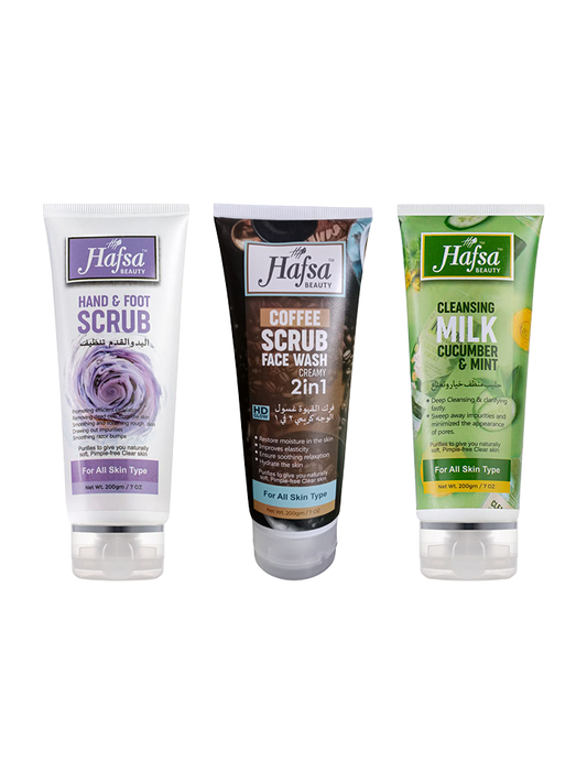 Hafsa Beauty Face & Body Refreshing Bundle (Cleanser + Face Wash + Scrub)
